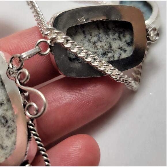 Natural Granite Sterling Silver Statement Necklace - 22 Inches - Picture 6 of 11